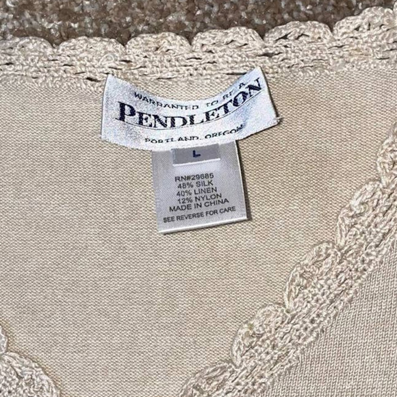 Pendelton top blouse cardigan set of 2 white sea foam green lace trim SZ LG - Picture 8 of 10